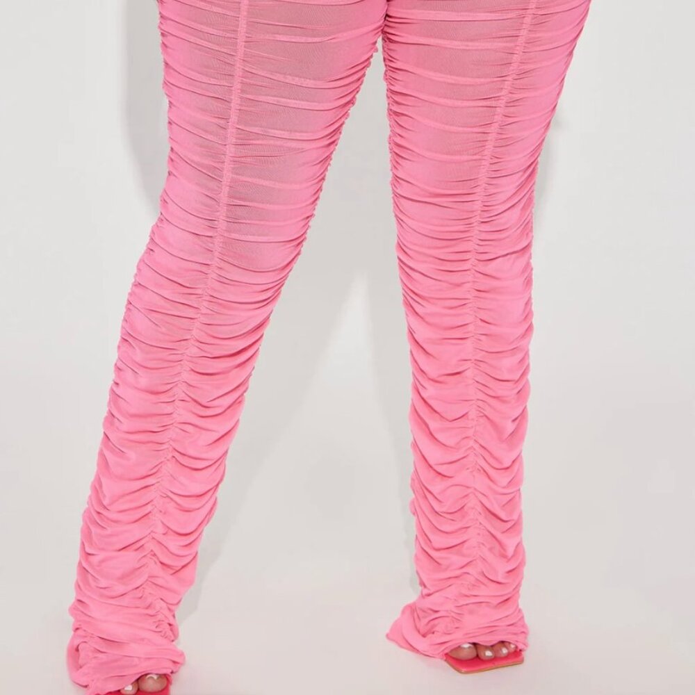 Hot Pink Rushed Mesh Leggings - Picture 2 of 4